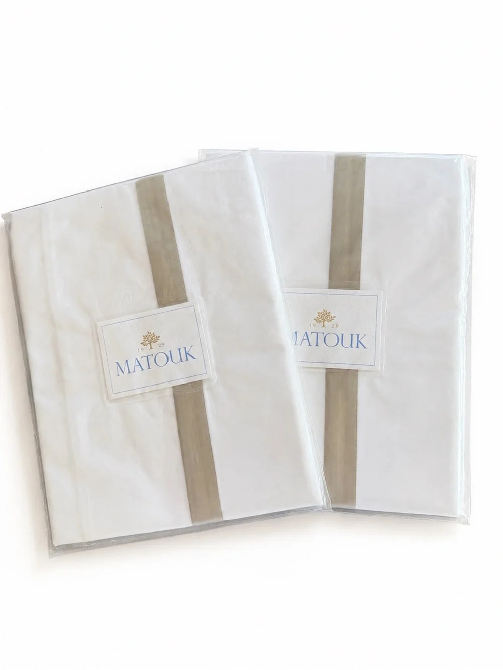 Matouk Lowell King Pillowcases Pair Khaki 600TC Egyptian Cotton Percale New